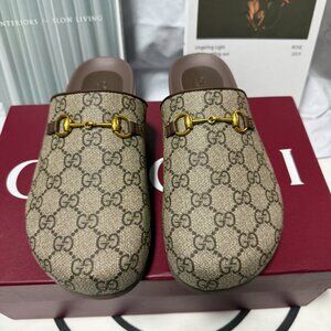 Gucci Beige and Brown Logo Slides